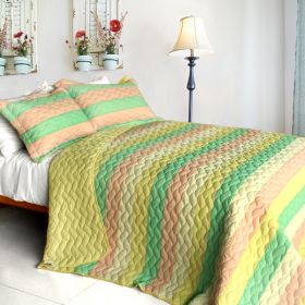 [Chic Cookie] 3PC Vermicelli-Quilted Patchwork Quilt Set (Full/Queen Size)