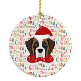 Saint Bernard Merry Christmas Ceramic Ornament Christmas Tree Hanging Decorations for Home Christmas Holiday, Party, Gift, 3 in, Multicolor