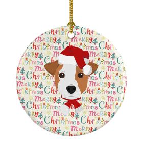 Jack Russell Terrier Merry Christmas Ceramic Ornament Christmas Tree Hanging Decorations for Home Christmas Holiday, Party, Gift, 3 in, Multicolor